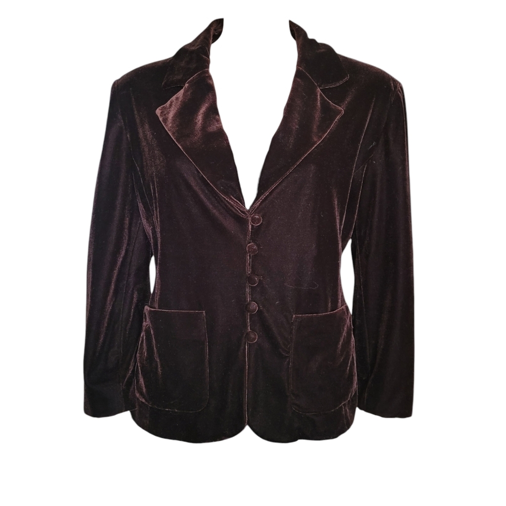 Brown Velvet Blazer 3/4 sleeves Dark Academia Whimsigoth petite large